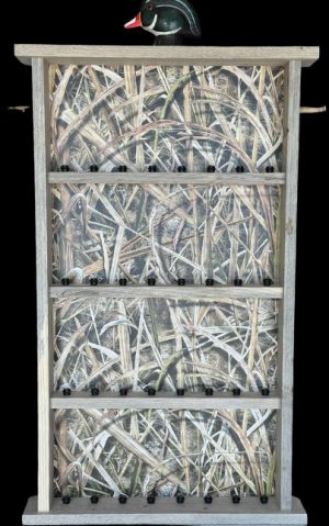 32-Call Rustic Blue Stain Pine Wall Display Case w/ Decoy Head